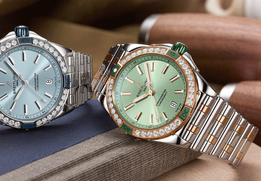 配色靈動、顏值頗高的機械錶百年靈Chonomat的薄荷綠盤腕錶